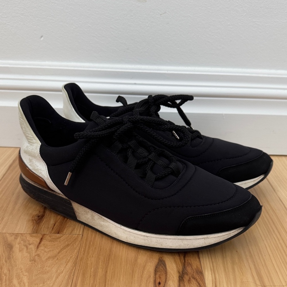 Hermes Miles Low Top Sneaker Black Nylon and White Men's 43